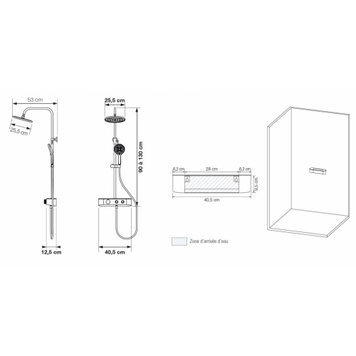 Colonne de douche thermostatique AQUANOVA Blanc Mat aquanova Schéma