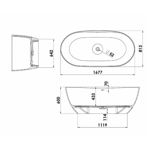Baignoire OLYMPE en Durocoat 167x60cm Blanc brillant PLAN-TECHNIQUE-BG-OLYMPE