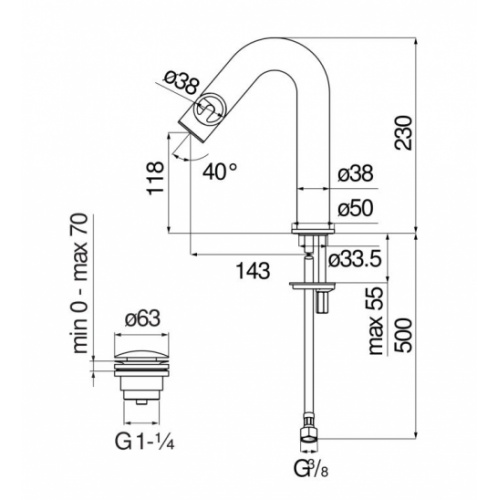 Mitigeur de lavabo monocommande SOLE Chromé avec bonde SO130118_2CR Schéma