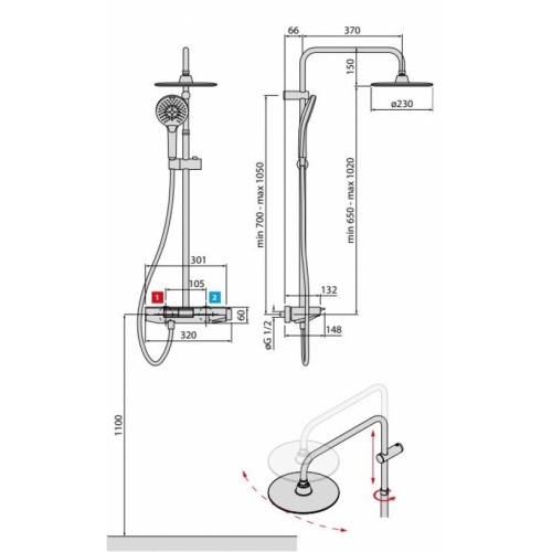 Colonne de douche thermostatique Y YPST-K Schéma