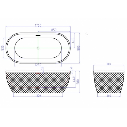 Baignoire ilot PRISM 170x80cm C-5288-17 SCHEMA