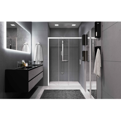 Paroi de douche 3 volets ZEPHYROS 2.0 3PH+FH Blanc mat - 140cm -Gauche