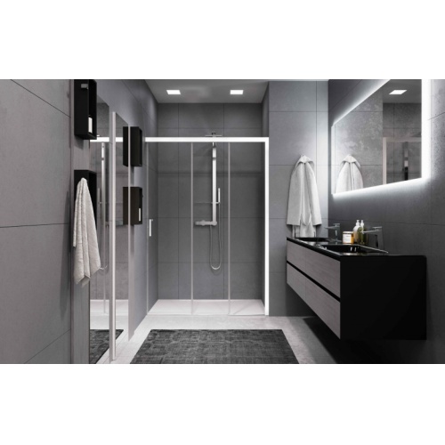 Paroi de douche 3 volets ZEPHYROS 2.0 3PH+FH Blanc mat - 140cm -Droite