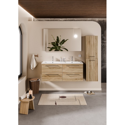 Meuble double vasque NEPTUNE Bois Clair 120cm - Miroir Elégance