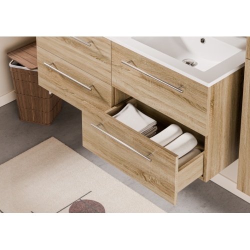 Meuble NEPTUNE Bois Clair 120 cm - Miroir Slim Neptune 120 - Tiroir - Bois clair