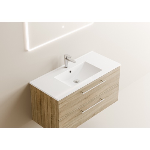 Meuble NEPTUNE Bois Clair 100cm -Vasque Centrée - Miroir Slim Neptune 100 - Vasque - Bois clair