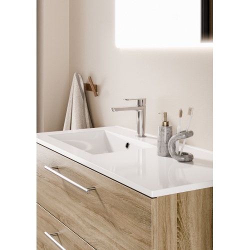 Meuble NEPTUNE Bois Clair 100cm - Vasque à Gauche - Miroir Slim Neptune 100D - Cote - Bois clair