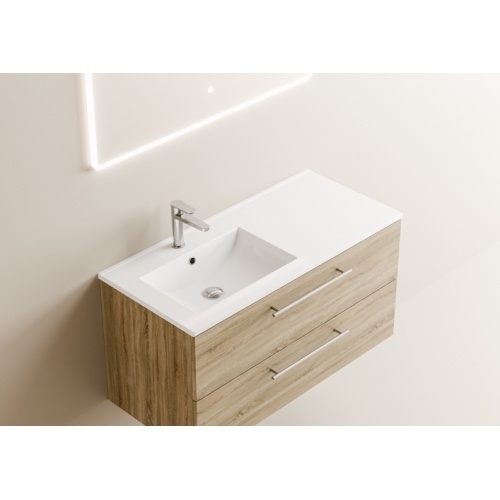 Meuble NEPTUNE Bois Clair 100cm - Vasque à Gauche - Miroir Slim Neptune 100D - Vasque - Bois clair
