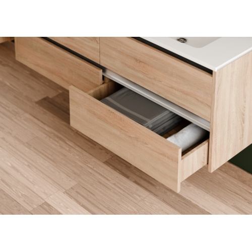 Meuble double vasque JUPITER 3.0 Bois Clair 140cm avec miroir Reflet Jupiter 140 - Tiroir - Bois clair