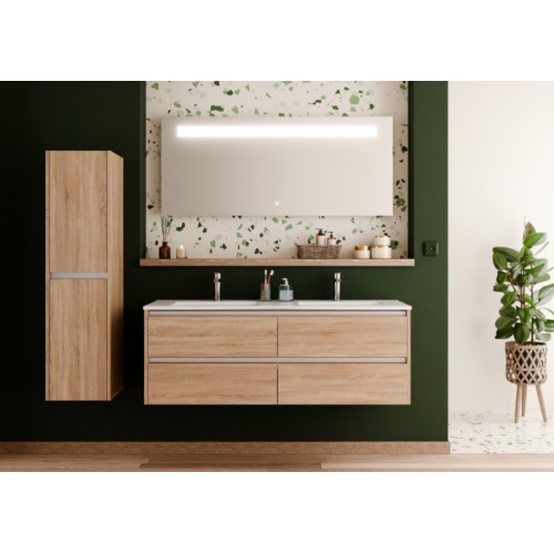 Meuble double vasque JUPITER 3.0 Bois Clair 140cm avec miroir KATHY