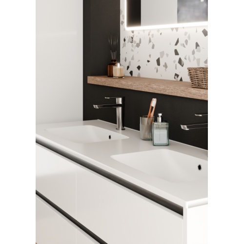 Meuble double vasque JUPITER 3.0 Blanc Brillant 140cm avec miroir Reflet Jupiter 140 - Cote - Blanc