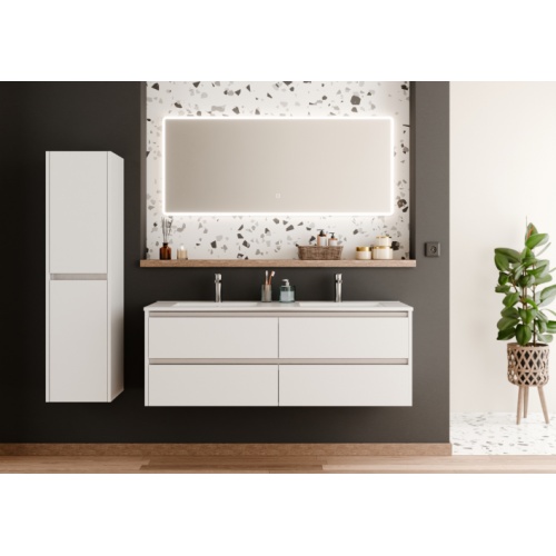 Meuble double vasque JUPITER 3.0 Blanc Brillant 140cm avec miroir Reflet