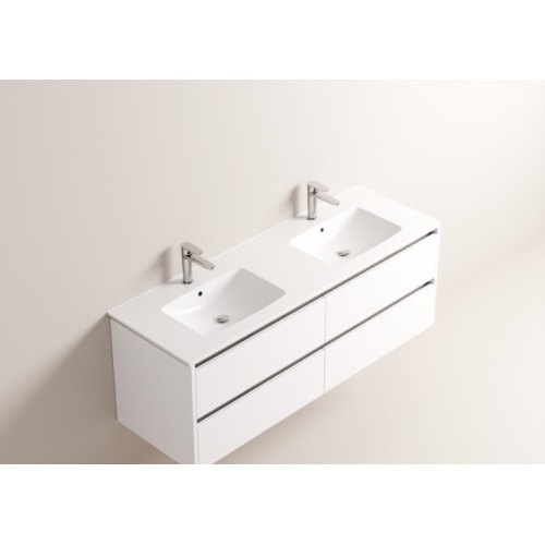 Meuble double vasque JUPITER 3.0 Blanc Brillant 140cm avec miroir Reflet Jupiter 140 - Vasque LAVA - Blanc
