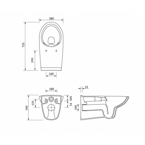 Cuvette suspendue rallongée PMR sans bride avec abattant K670-002 PMR Schéma