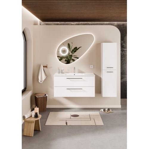 Meuble NEPTUNE Blanc 100cm -Vasque Centrée - Miroir Galet Meuble NEPTUNE Blanc 100cm -Vasque Centrée - Miroir Galet