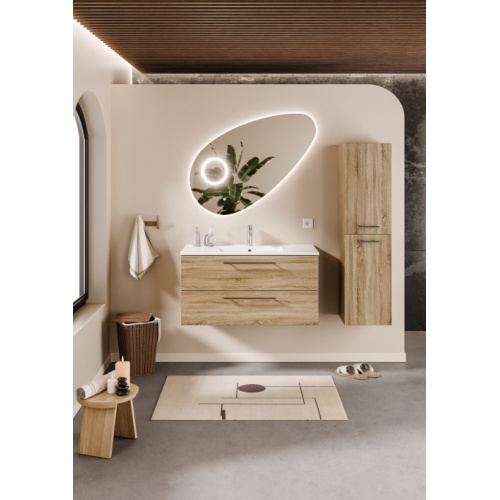 Meuble NEPTUNE Bois Clair 100cm -Vasque Centrée - Miroir Galet