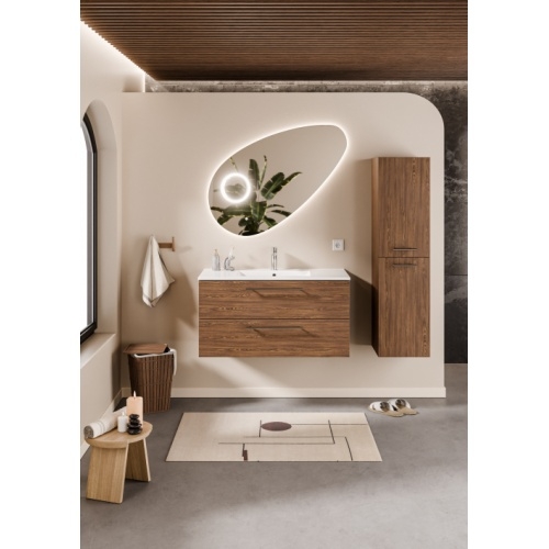 Meuble NEPTUNE Héritage Chêne 100cm -Vasque Centrée - Miroir Galet