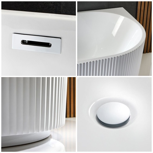 Baignoire d'angle NONNA cannelée 80x170cm Blanc - Angle à gauche C-4239-1Gauche