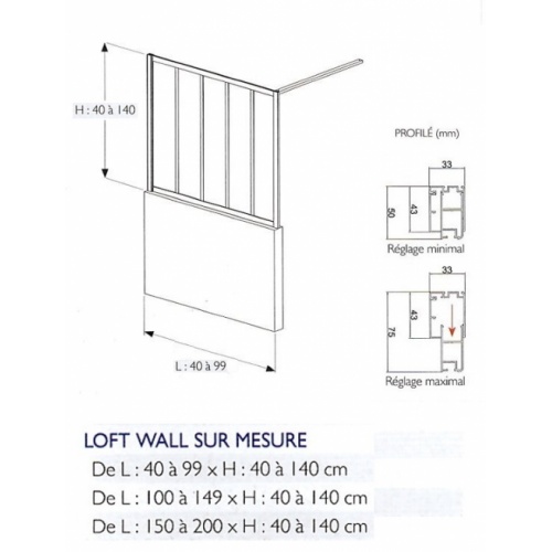 Châssis vitré à poser LOFT Wall sur-mesure - L40 à 99 cm Loft Wall Sur-mesure 40 à 99
