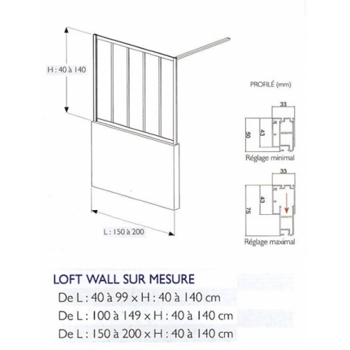Châssis vitré à poser LOFT Wall sur-mesure - L150 à 200 cm Loft Wall Sur-mesure 150 à 200