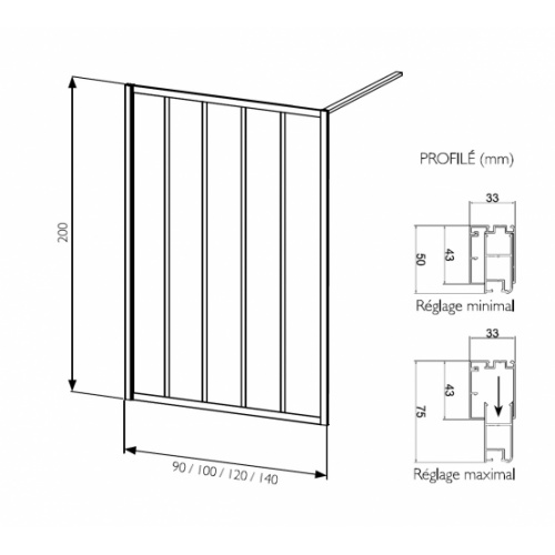 Paroi de douche LOFT Classic 90 cm - Verre Clair traité LOFT Classic Réglage profilé