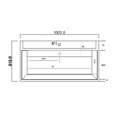 Vasque en pierre Sablé rectangulaire à poser - 1 Trou de robinetterie UMT5 Schéma