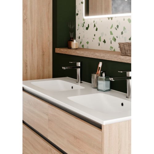 Meuble double vasque JUPITER 3.0 Bois Clair 120cm - Sans miroir Jupiter 120 - Cote - Bois clair - Vasque LAVA