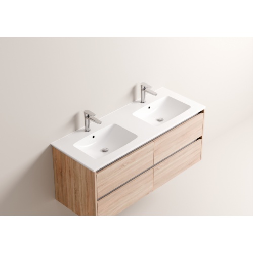 Meuble double vasque JUPITER 3.0 Bois Clair 120cm - Sans miroir Jupiter 120 - Vasque LAVA - Bois clair