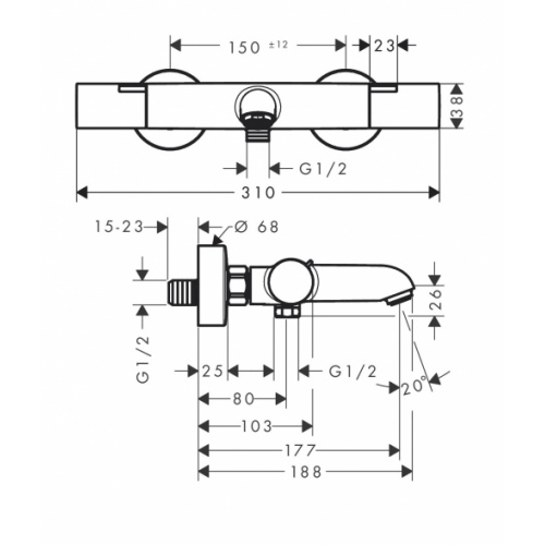 Mitigeur thermostatique bain/douche C3 Ecostat Fine Chromé 13327000_1