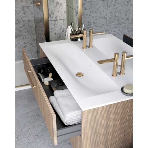 Meuble de salle de bain STRIATO Chêne Strié Noisette/Doré