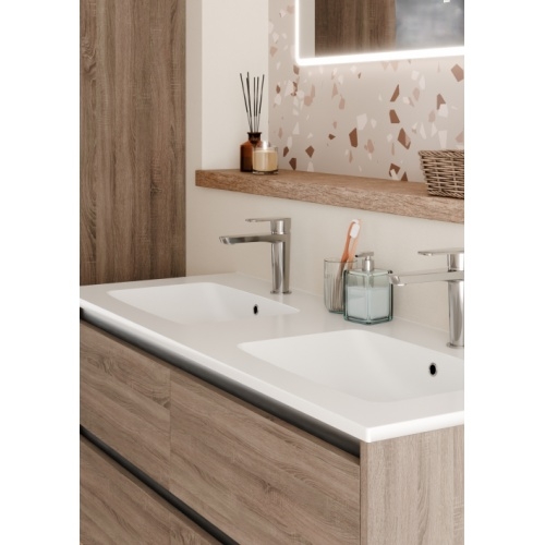 Meuble double vasque JUPITER 3.0 Bois Foncé 120 cm avec Miroir REFLET Jupiter 120 - Cote - Bois fonce - Vasque LAVA