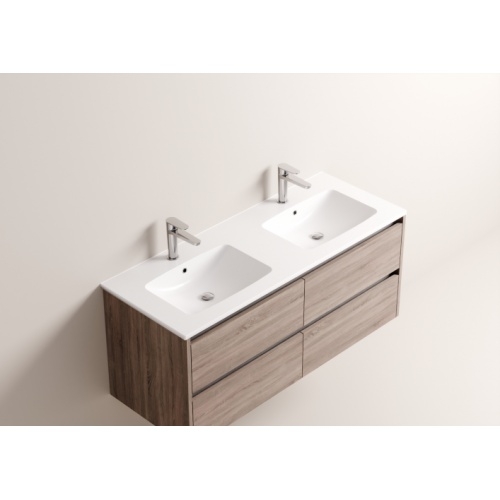 Meuble double vasque JUPITER 3.0 Bois Foncé 120 cm avec Miroir REFLET Jupiter 120 - Vasque LAVA - Bois fonce