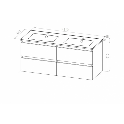 Meuble double vasque HALO 120cm 4T Bois Clair Meuble H 120cm Schéma