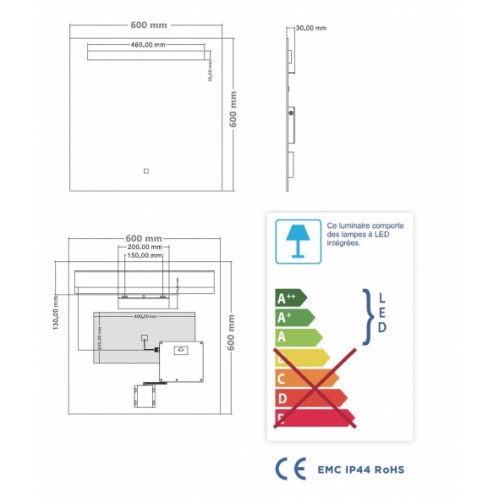 Miroir éclairant KATHY - 60x60 cm Kathy 60x60 Miroir éclairant KATHY - 60x60 cm Kathy 60x60
