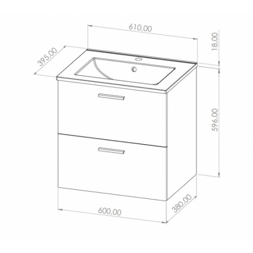 Meuble de salle de bain TIXIKIT 60 en kit - 2 tiroirs - Blanc Brillant Schéma TIXIT 60 2T