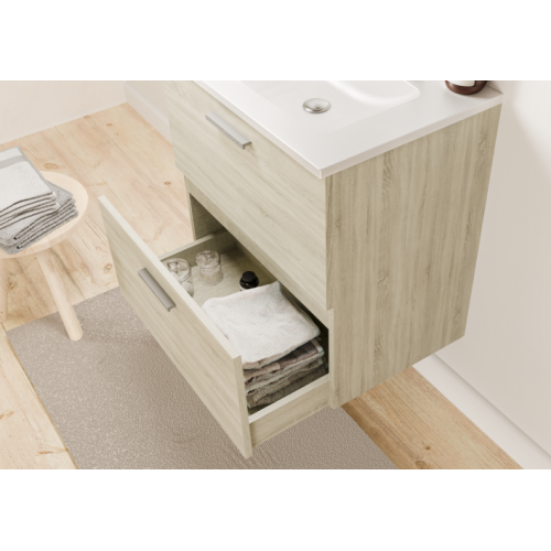 Meuble de salle de bain TIXIKIT 60 en kit - 2 tiroirs - Bois Clair TIXIT_60_TIROIRS_BOIS_OUVERT