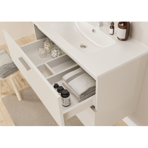 Meuble de salle de bain TIXIKIT 80 en kit - 2 tiroirs - Blanc Brillant TIXIT_80_TIROIRS_BLANC_OUVERT