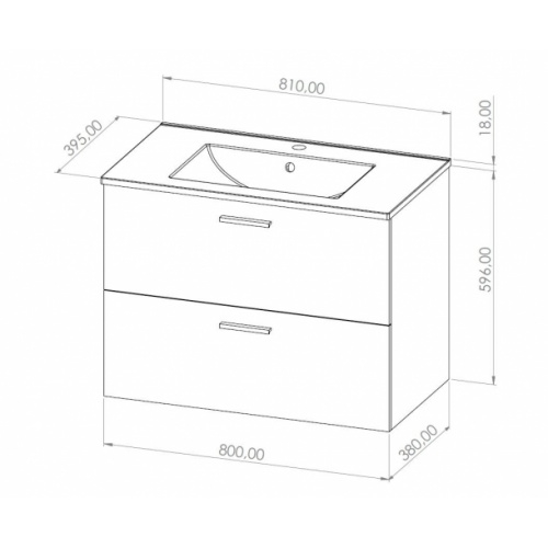 Meuble de salle de bain TIXIKIT 80 en kit - 2 tiroirs - Bois Clair Schéma TIXIT 80 Tiroirs