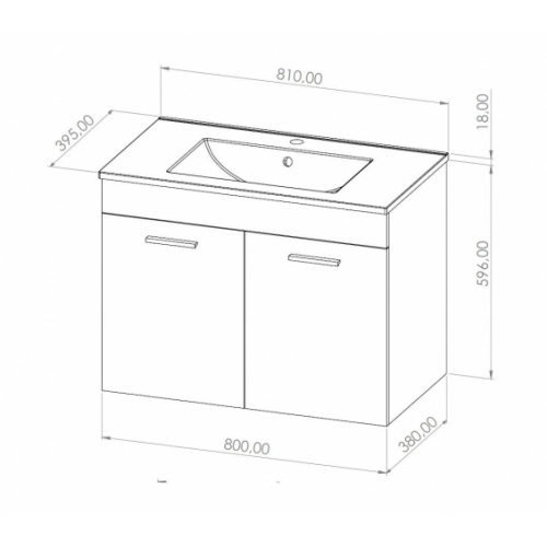 Meuble de salle de bain TIXIKIT 80 en kit - 2 portes - Bois Clair Schéma TIXIT 80 Portes