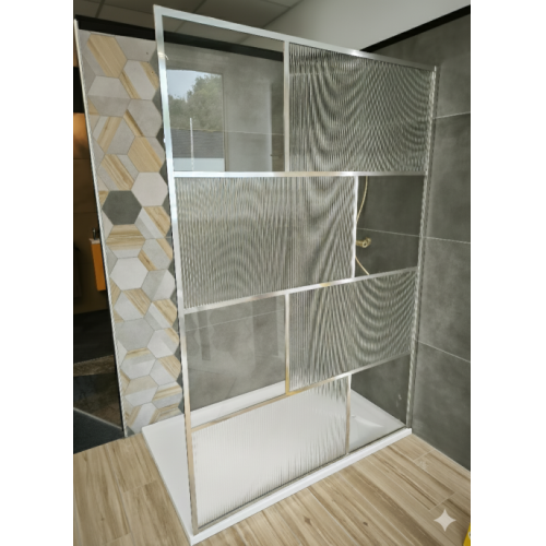 Paroi de Douche Fixe ART DECO - Verre en Relief & Profilé Nickel Brossé - L120cm Paroi de Douche Fixe ART DECO - Verre en Relief & Profilé Nickel Brossé - L120cm