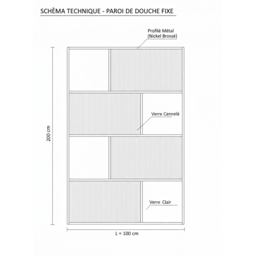 Paroi de douche Fixe ART DECO - Verre en Relief & Profilé Nickel Brossé - L100cm Paroi Art Deco 100 Paroi de douche Fixe ART DECO - Verre en Relief & Profilé Nickel Brossé - L100cm Paroi Art Deco 100