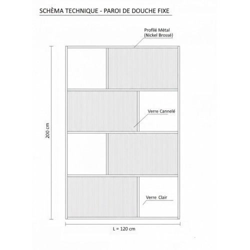 Paroi de Douche Fixe ART DECO - Verre en Relief & Profilé Nickel Brossé - L120cm Paroi Art Deco 120 Paroi de Douche Fixe ART DECO - Verre en Relief & Profilé Nickel Brossé - L120cm Paroi Art Deco 120
