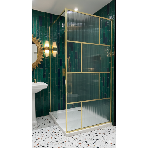 Paroi de Douche Fixe ART DECO - Verre en Relief & Profilé Or Brossé - L120cm Paroi de Douche Fixe ART DECO - Verre en Relief & Profilé Or Brossé - L120cm