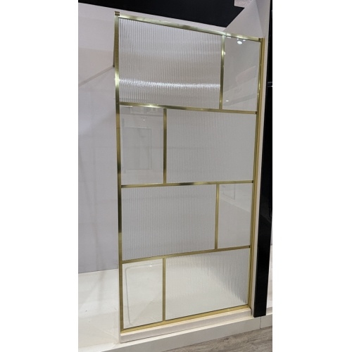 Paroi de Douche Fixe ART DECO - Verre en Relief & Profilé Or Brossé - L120cm Photo paroi Gold (002) Paroi de Douche Fixe ART DECO - Verre en Relief & Profilé Or Brossé - L120cm Photo paroi Gold (002)