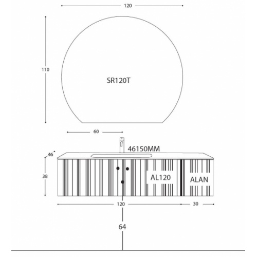 Meuble vasque ALLEGRA 150 cm Vert mat - Comp.8 Allegra Comp8 Schéma Meuble vasque ALLEGRA 150 cm Vert mat - Comp.8 Allegra Comp8 Schéma
