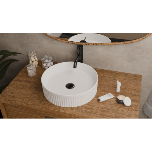 Vasque à poser cannelée BEYOND Ø 40 cm Blanc brillant Vasque à poser cannelée BEYOND Ø 40 cm Blanc brillant