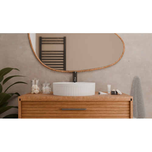 Vasque à poser cannelée BEYOND Ø 40 cm Blanc brillant VASQUE 1 - Sanitaire - vue ambiance face Vasque à poser cannelée BEYOND Ø 40 cm Blanc brillant VASQUE 1 - Sanitaire - vue ambiance face