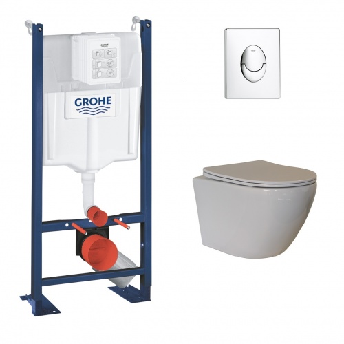 Pack WC Grohe Rapid SL Project + Cuv. KELOS Flush Blanc + Plaque Chromé