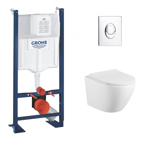 Pack WC Grohe Rapid SL Project + Cuv. KELOS Flush Blanc Mat + Plaque Chromé