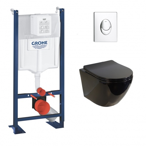 Pack WC Grohe Rapid SL Project + Cuv. KELOS Flush Noir brillant + Plaque Chomé